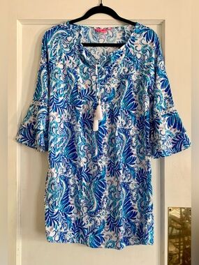 Lilly Pulitzer Azita Tunic Dress, BAHA Blue Bird is The Word XS
